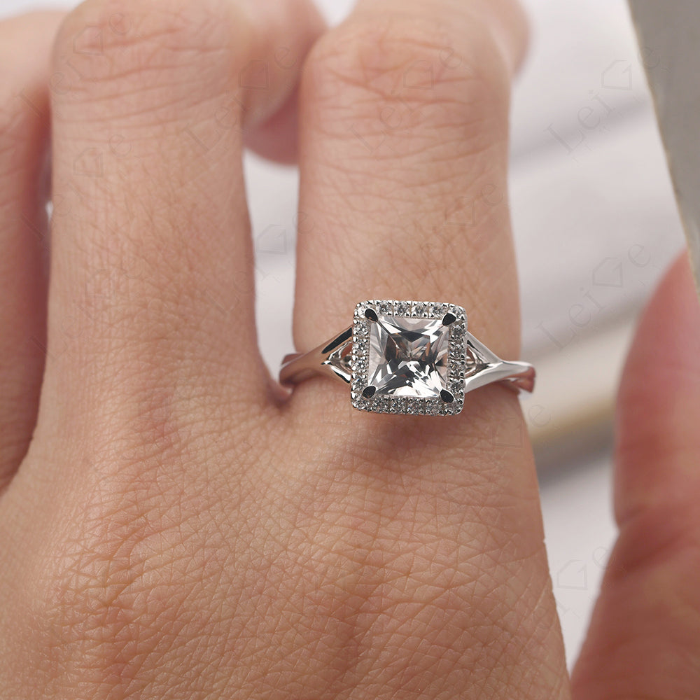 White Topaz Split Shank Halo Engagement Rings